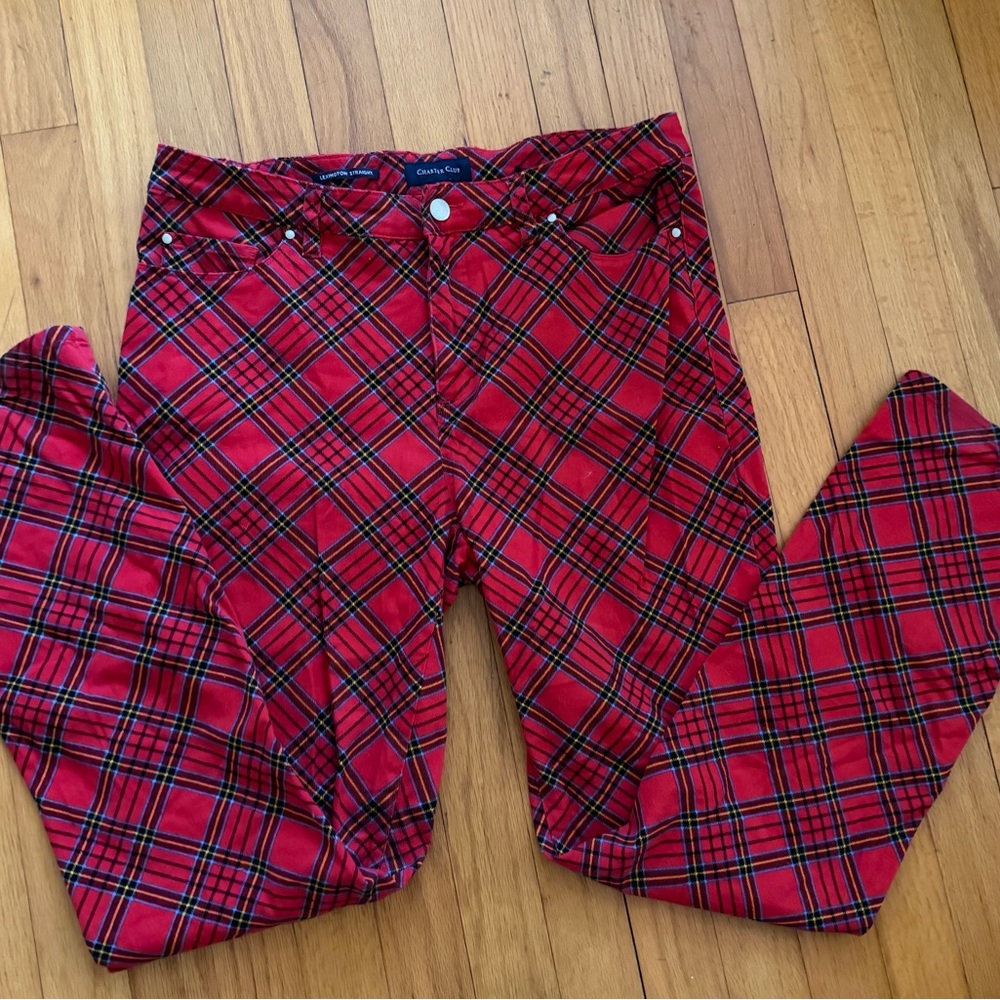 Lexington Red Plaid Jeans by Charter Club Women’s Size 10 Straight Leg Pants - Picture 5 of 6